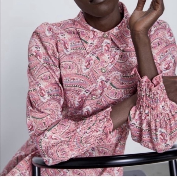 Zara Pink Paisley Shirt Dress - Picture 3 of 8